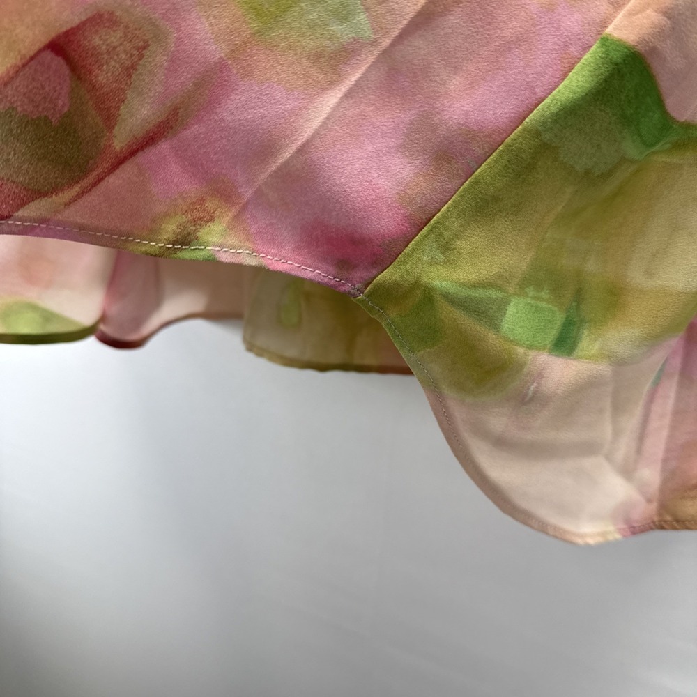 Rose & Olive Women's Top 1X Pink Green Watercolor‎ Flutter Cap Sleeves Pullover - Picture 4 of 8
